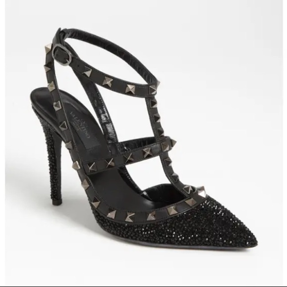 Valentino Black Swarovski Crystal Rockstud 38 7.5
